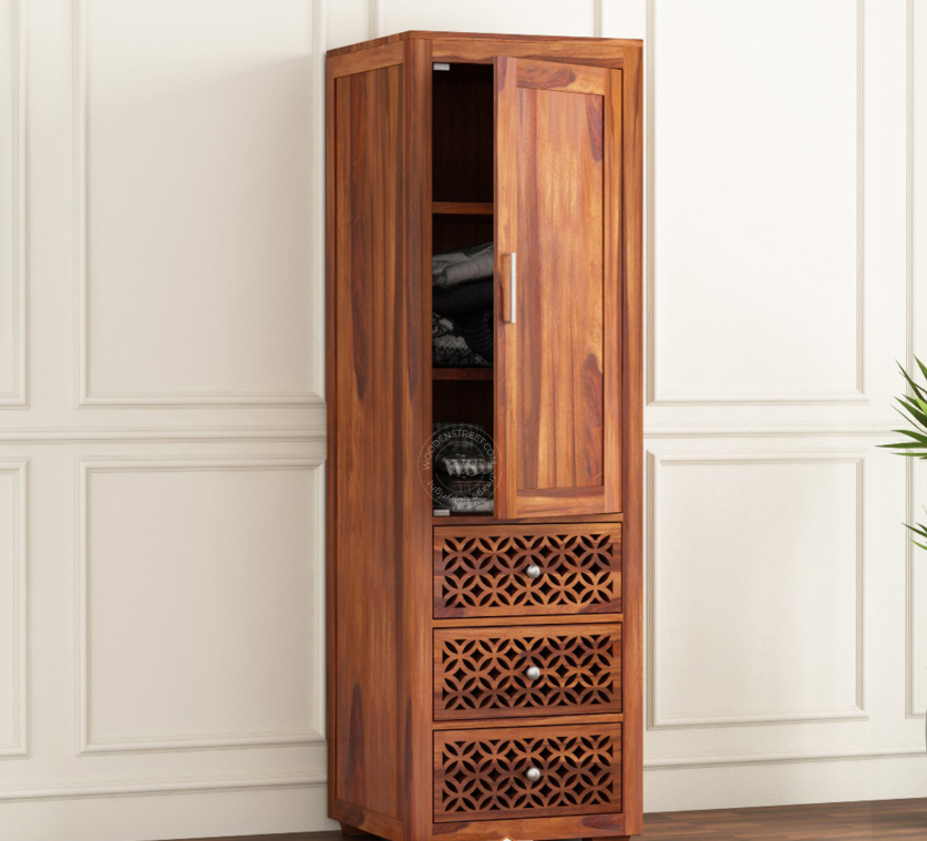 Cambrey 1 Door Wardrobe with 3 Drawers – Honey Finish